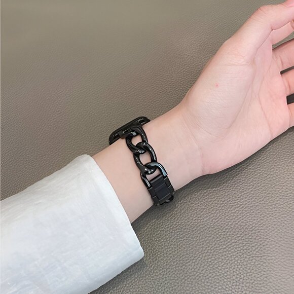 Apple Watch Band Adjustable Stylish Silver Stainless Chain Watch Band - Black - Picture 4 of 7